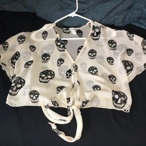 Skull Crop blouse with Tie Front